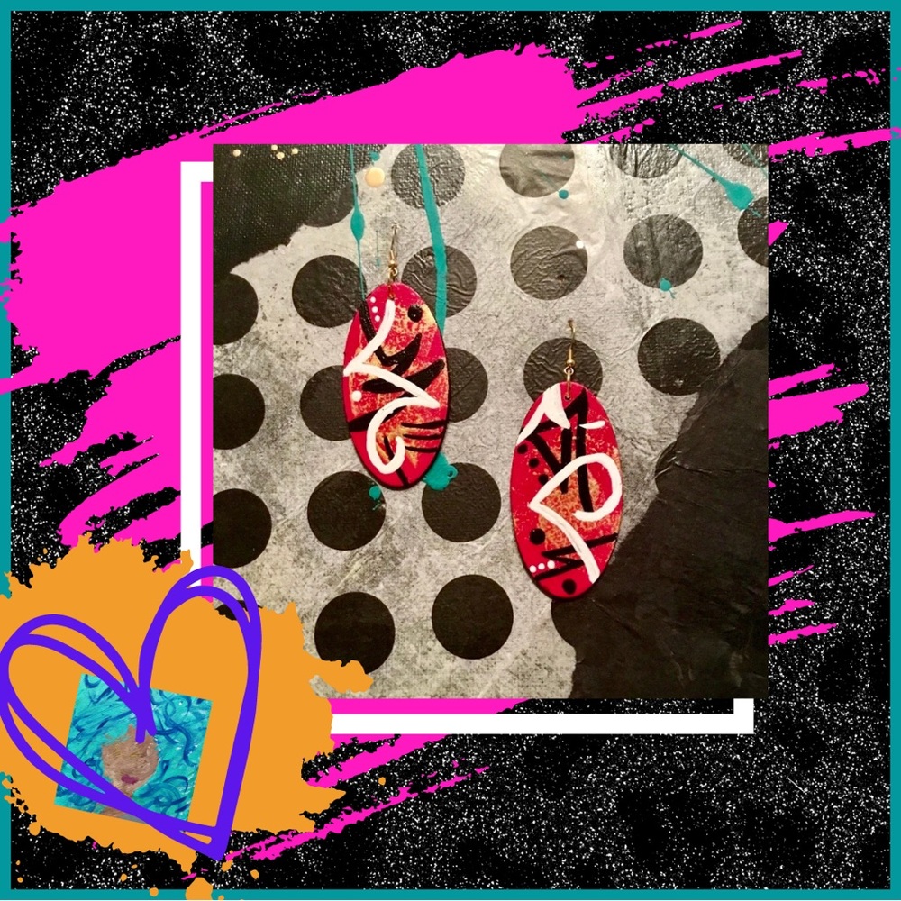 M-205: Cherry Graffiti Oval Earrings
